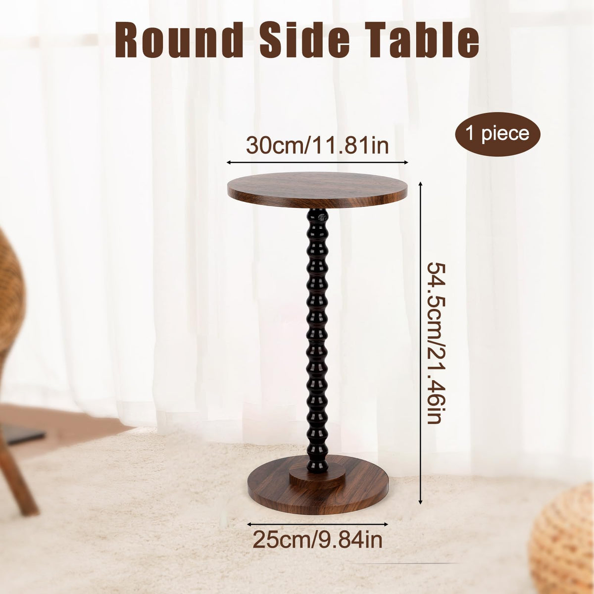 Penitue Small Round Side Coffee Table, Sturdy Wooden Round End Drink Tables Vintage Small Spaces