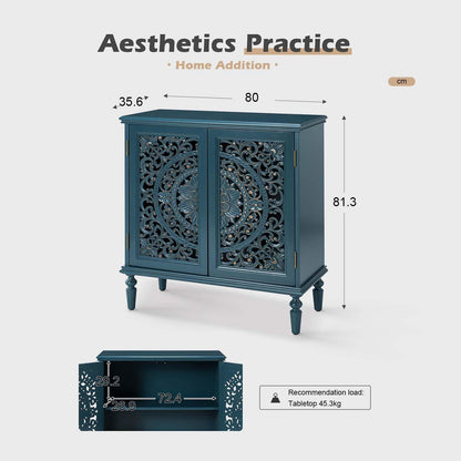 HULALA HOME Vintage Wooden Sideboard Cabinet with Floral Carved Doors, Blue