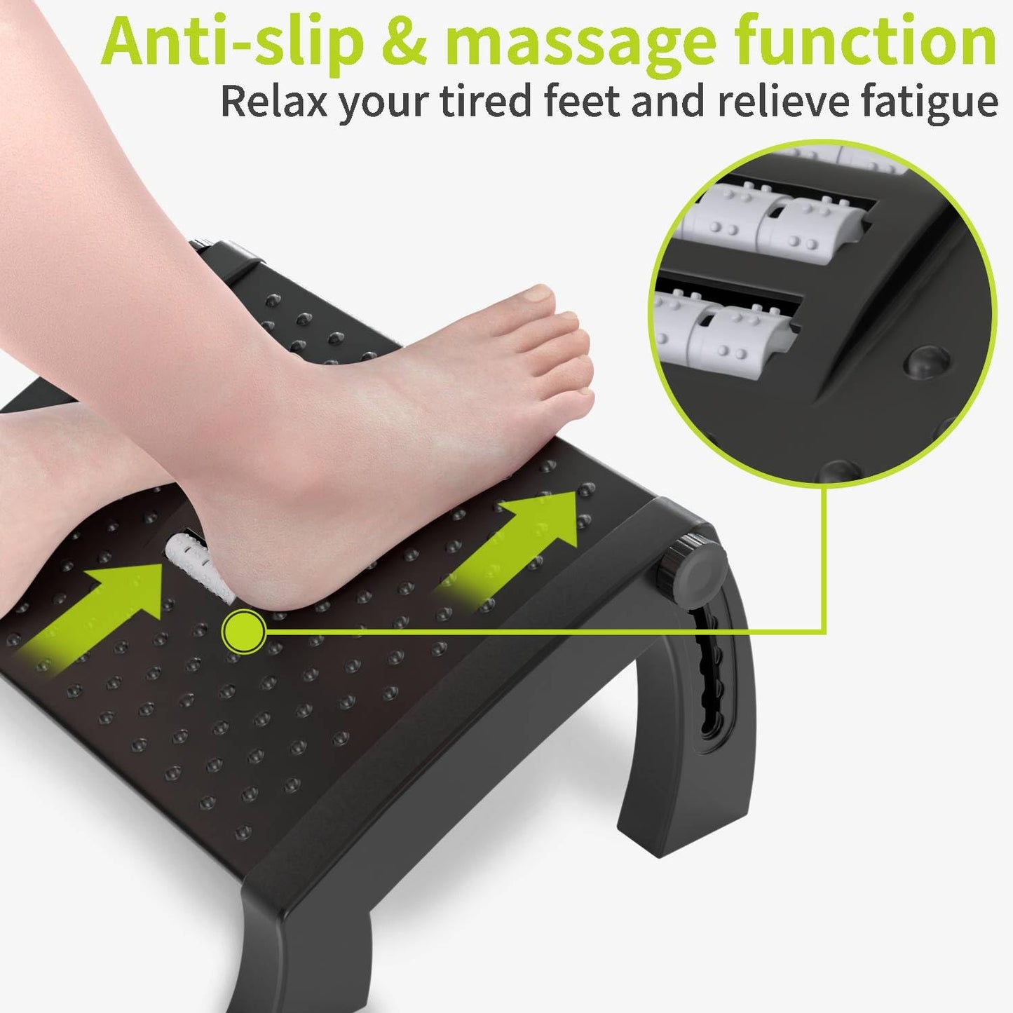 ACROPAQ Ergonomic Footrest - Ergonomic Footrest with 6 Adjustable Heights and Relaxing Massager for Ultimate Comfort - AF005