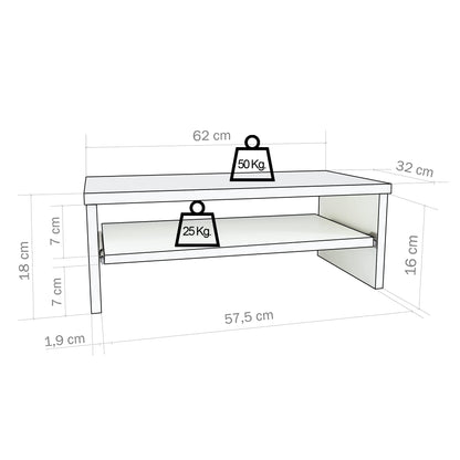 Henor Stand Monitor Riser Wooden Screen with Removable Tray 62 x 32 x 18 cm. Supports 50 kg. White.