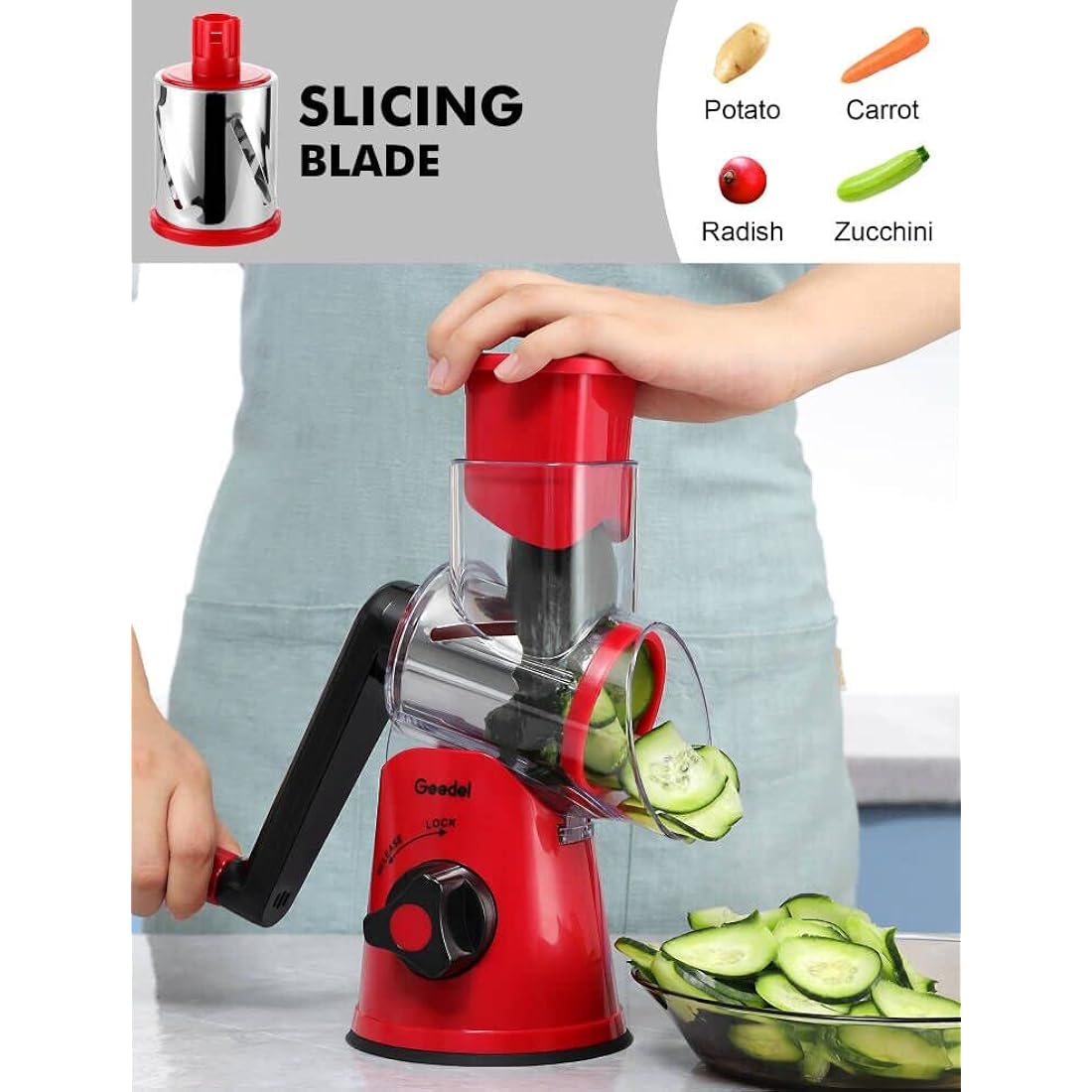 Rotary Cheese Grater, Vegetable Slicer with Three Drum Blades, Grater for Kitchen Faster and Easy Cutting, Rotary Drum Grater Ideal for Cheese, Cucumber, Carrot, Nuts, etc.