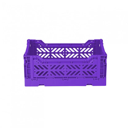 AYKASA Folding Crate, Sturdy Folding Box, Plastic, Stackable, Purple, Mini (27 x 17 x 11 cm)
