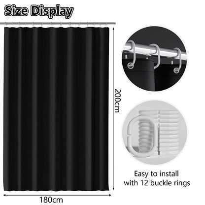 June tech Shower Curtain Mould Proof Mildew Resistant, Waterproof PEVA Black Bathroom Curtain Set With 12 Pcs Hooks