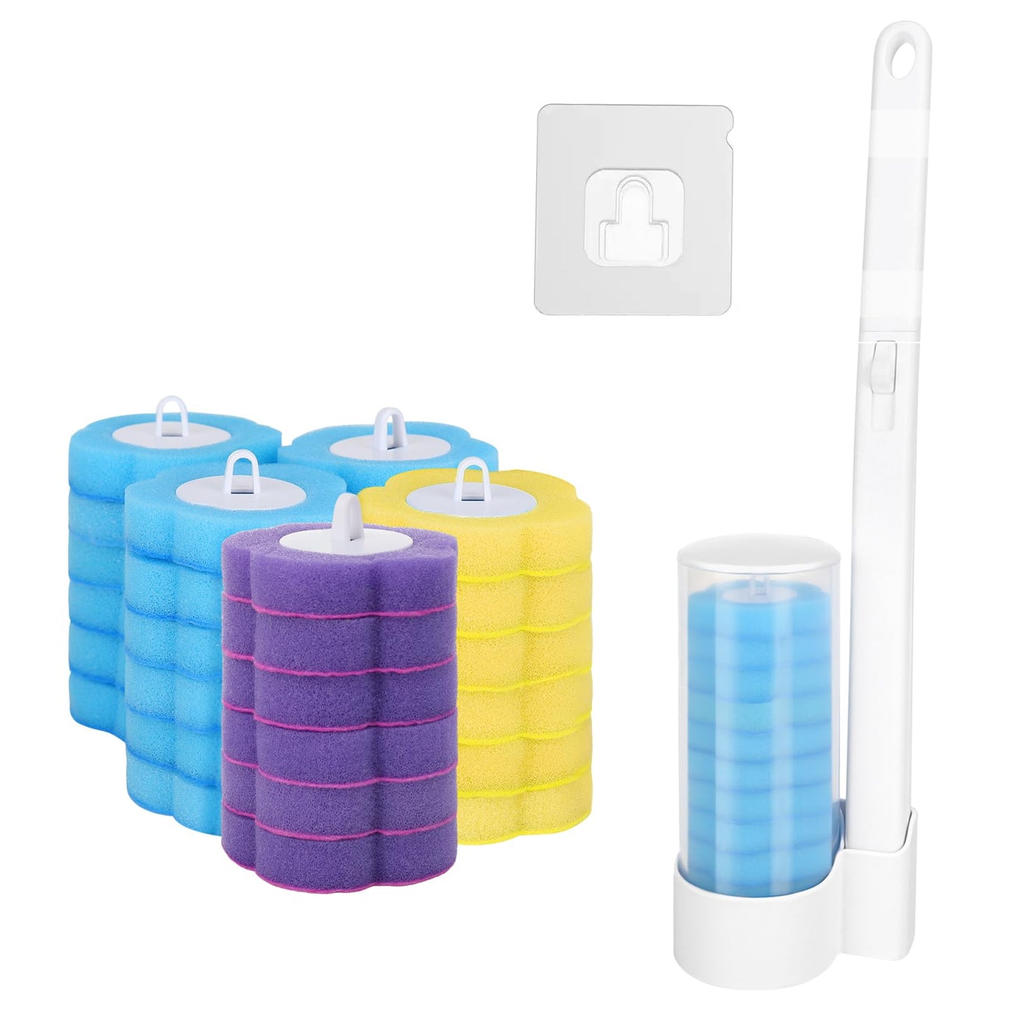 32Pcs Toilet Brush Replacement Head with Handle, Disposable Toilet Brush Disposable Toilet Cleaning System, Wall-mounted Holder Cleaner Set Disposable