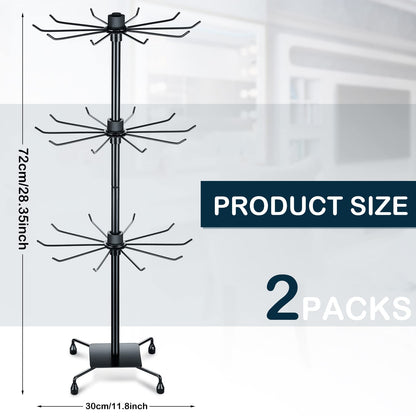 BBTO 2 Pcs Rotating Jewelry Display Rack 3 Tier Metal Display Hanging Jewelry Tower with Hooks for Earring Necklace (Black,28.35 x 11.8 Inch)
