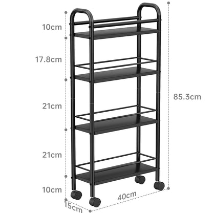 Asgolion 4-Tier Trolley, Space-Saving Kitchen Storage Trolley with Wheels