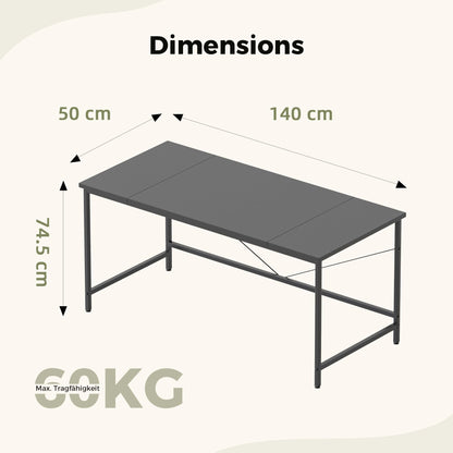 Mericonia Basic Computer Desk, 3 pieces Desktop, 140x50cm, Black
