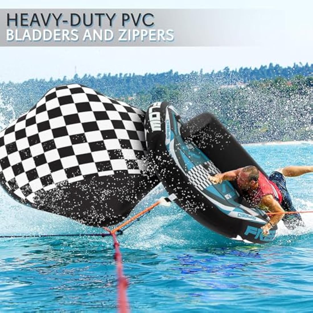 SereneLife Heavy-Duty Inflatable Towable Booster Tube, 1-2 Person Water Tube for Boating, Soft Foam Seats, Secure Grip Handles, Durable & Tear-Resistant Design- Perfect for Watersports & Lake Fun