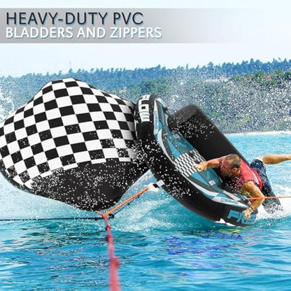 SereneLife Heavy-Duty Inflatable Towable Booster Tube, 1-2 Person Water Tube for Boating, Soft Foam Seats, Secure Grip Handles, Durable & Tear-Resistant Design- Perfect for Watersports & Lake Fun