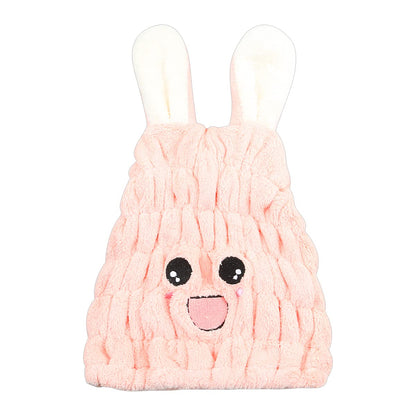 Jagowa Hair Dry Hat Wrap Towel Cute Cartoon Ear Fleece Quick Drying Bath Cap Hair Turban Cap for Women Adults or Kids Girls(Pink, White, Grey)