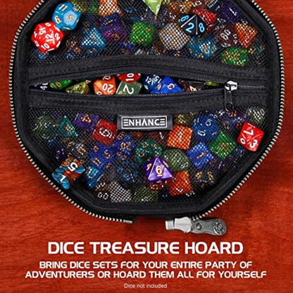ENHANCE DnD Dice Tray and Case - Collector's Edition DnD Dice Holder for up to 150 D&D Shakers with Hard Shell Exterior and Protective Soft Interior - Rolling Tray Perfect for Game Night (Dragon Blue)