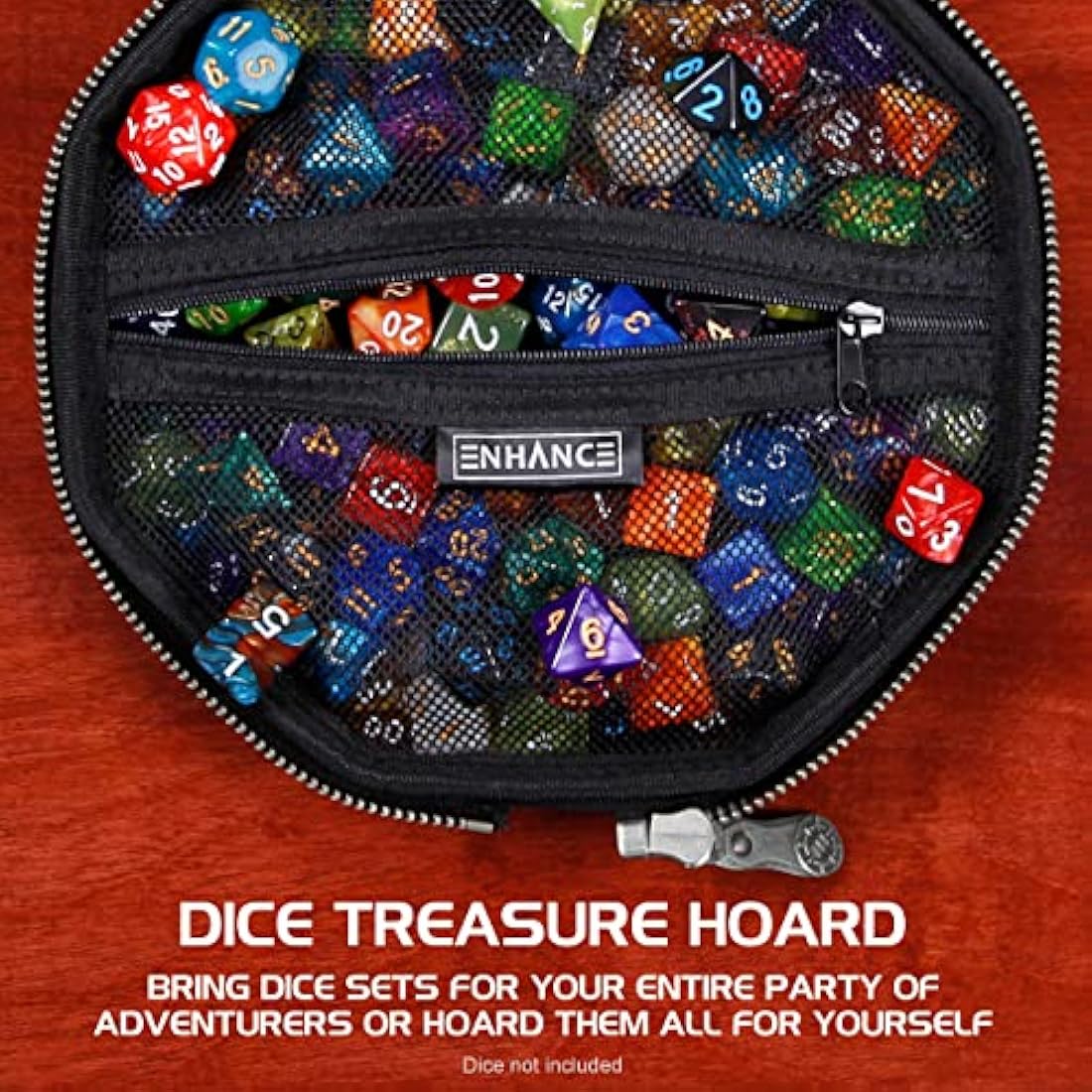 ENHANCE DnD Dice Tray and Case - Collector's Edition DnD Dice Holder up to 150 D&D Shakers with Hard Shell Exterior and Protective Soft Interior - Rolling Tray Perfect for Game Night (Dragon Black)
