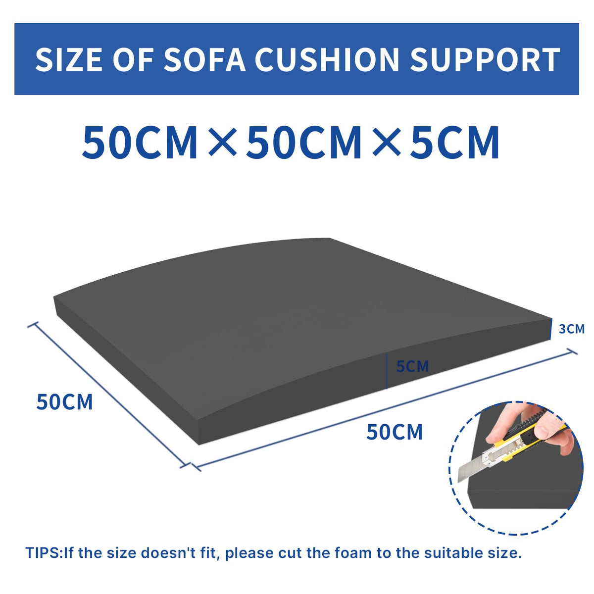 Lanswood Sofa Cushion Support for Sagging Seat 50 x 50cm High-Density Foam