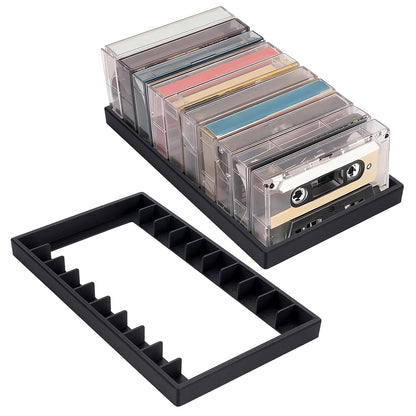 PH PandaHall 2pcs x 10 Slots Cassette Tape Storage Organizer Rack Black Tape Organizer Rack Plastic Audio Cassette Tapes Holder for Home Office