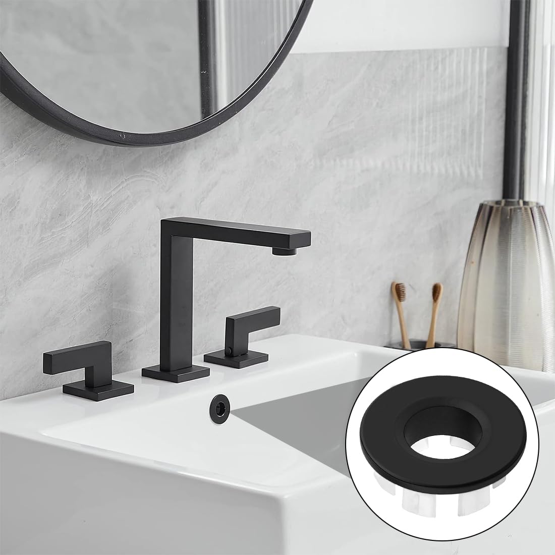 LICQIC Bathroom Sink Overflow Ring, Round Basin Overflow Trim