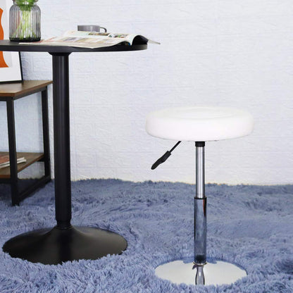 FURWOO PU Leather Short Round Cushion Spa Stool Height Adjustable Swivel Salon Stool for Home Kitchen Barber Shop Small(White)