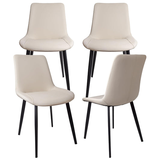 Beryluck Dining Chais Set of 4, Beige Mid Century Modern Dining Room Chairs, Upholstered Faux Leather Kitchen Chair with Cushion and Metal Legs
