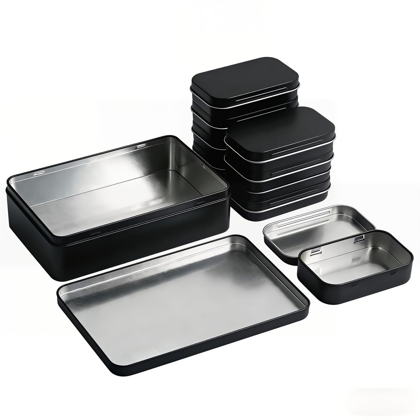 Goodma 9 Pack Rectangular Empty Tin Box Containers, Black, Mixed