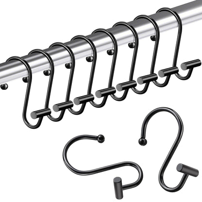 AURIVISTA 12 Pack Shower Curtain Hooks, Rust Proof T-Bar Rings, Black