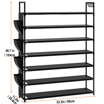 OYREL Shoe Rack 7 Tier 28-35 Pairs Shoes, Shoe Storage Large with Side Bag
