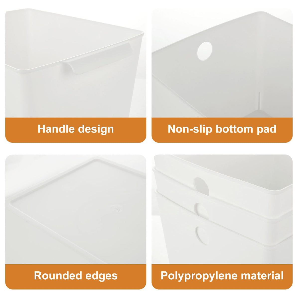 ASelected 4Pcs Plastic Storage Boxes With Handle White Box 26X19X15Cm Cupboard Storage Boxes Plastic Storage Basket Kitchen Cupboard Home And