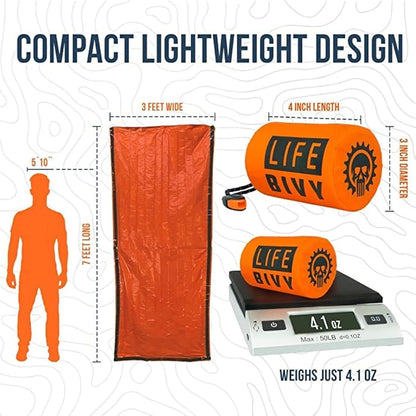 Go Time Gear Life Bivy Emergency Survival Sleeping Bag Thermal Bivy - Use as Emergency Bivy Sack, Survival Sleeping Bag, Mylar Emergency Blanket