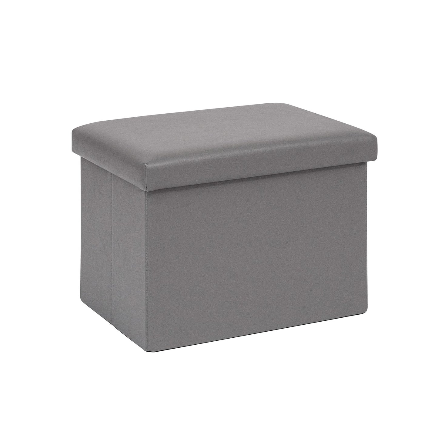 Bonlife Synthetic Leather Ottoman Storage Box, Foldable Toy Chest, Kids Footstool with Storage, Multi-Use Footrest for Living Room & Bedroom, Grey