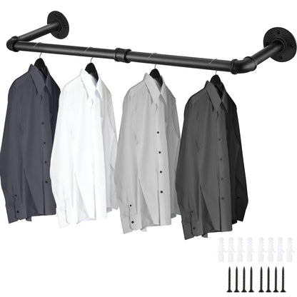 Exquilnova 90CM Wall Mounted Clothes Rail,Black Metal Clothing Rack,Multifunctional Heavy Duty Clothes Rail,Hanging Rails Suitable for