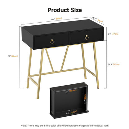 Yvsevnr Wooden Computer Desk Black Writing Desk with 2 Drawers Vanity Dressing Table without Mirror