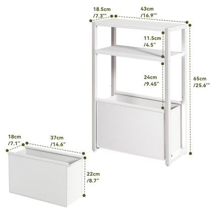 IBUYKE Narrow Side Table,Slim End Table with Fabric Basket,White TMZ009W