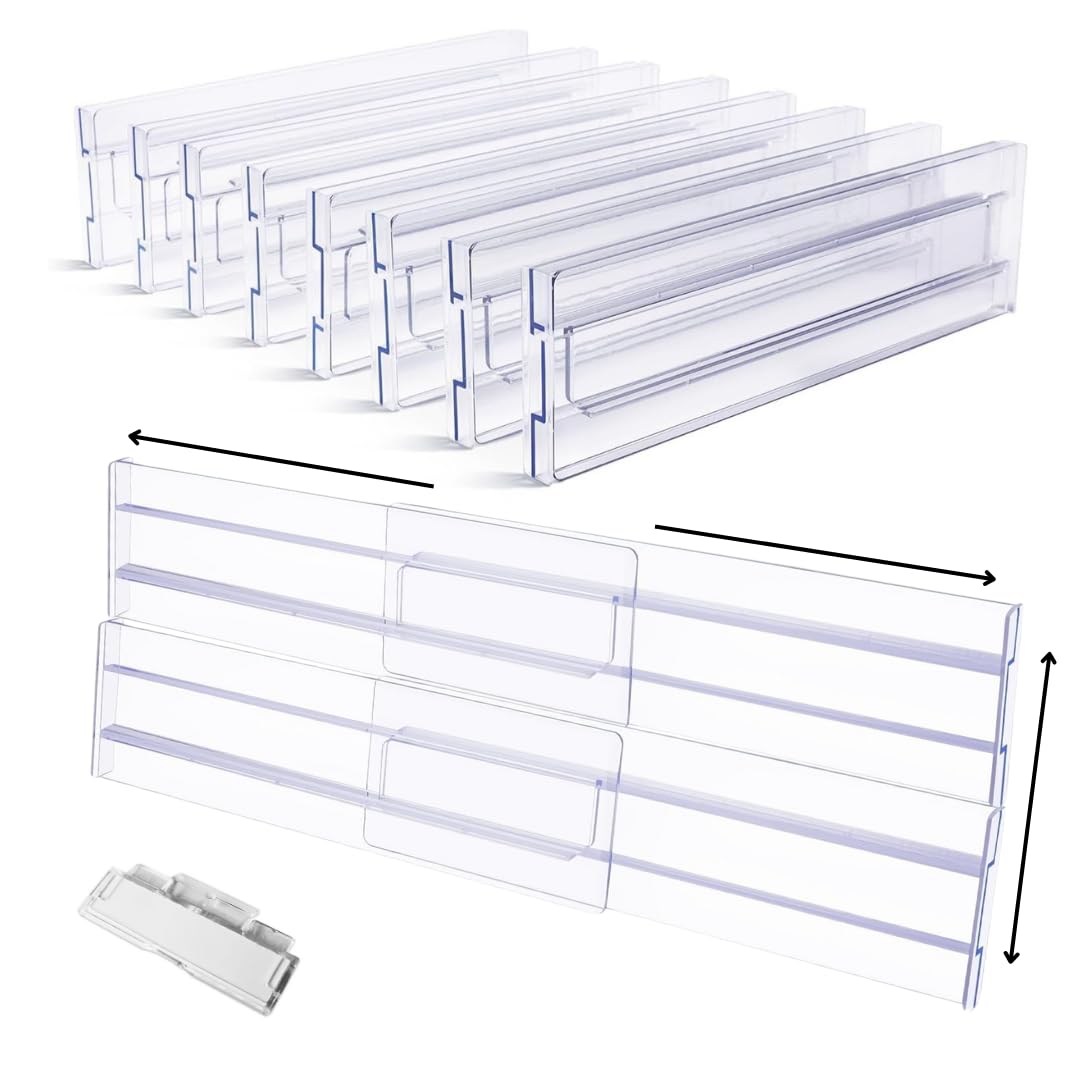 Lyfelights 8 Pack Drawer Dividers – Stackable, Adjustable & Expandable Organisers (12.2–21.4") for Deep Drawers – Clothes, Baby Items, Makeup