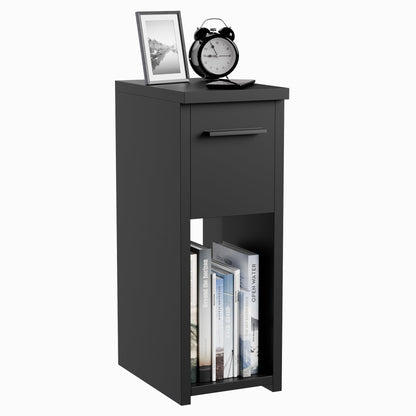 ComfortCove Narrow Bedside Table with Storage Shelf & Handle, Black