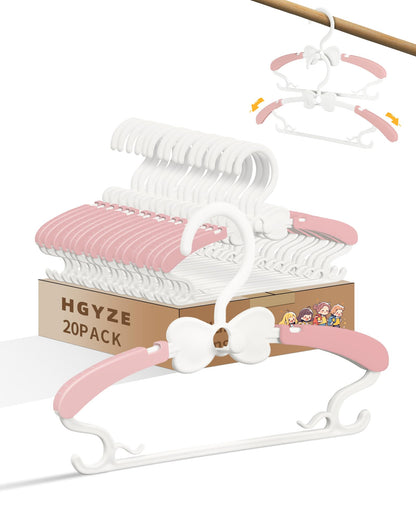 Baby Hangers 20 Pack, Adjustable Kids Hangers with Stackable Hooks Pink