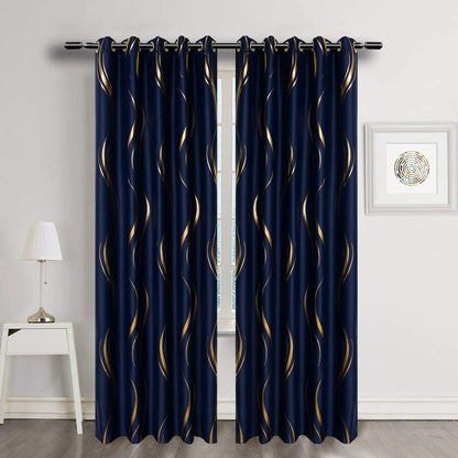 MYRU 2 Panels Set Luxury Striped Blackout Curtains for Bedroom Living Room (Navy and Gold, 2 x 66x84 Inch)
