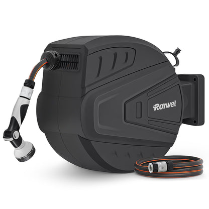 Roywel Auto Reel Garden Hose 20MHose Reel Wall MountedAuto Rewind, Self-Locking System,180 Pivotal with Multifunction Spray Nozzle