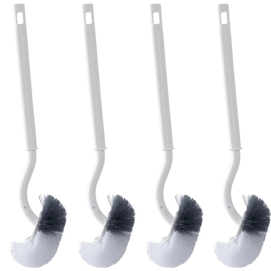 4 Pack Toilet Brush Curved Design Angled Cleaning Brush for Deep Cleaning, Long Plastic Handle and Flexible Bristles