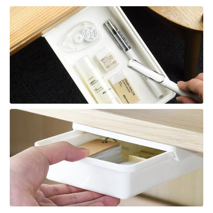 ZONADAH Hidden Under Table Desk Drawer 26x12.6x4.7cm Under Desk Drawer Self-adhesive Table Storage Tray Drawer for Office School Home Kitchen