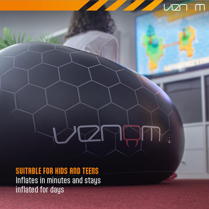 Venom Inflatable Gaming Chair with Cup Holders – Bean Bag Style Blow Up Seat for Kids & Teens, Supports Up to 75 kg