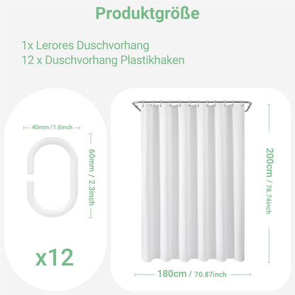 Lerores Shower Curtain, 180 x 200 cm, Waffle White, Weighted Hem, Anti-Mould Textile, Water-Repellent