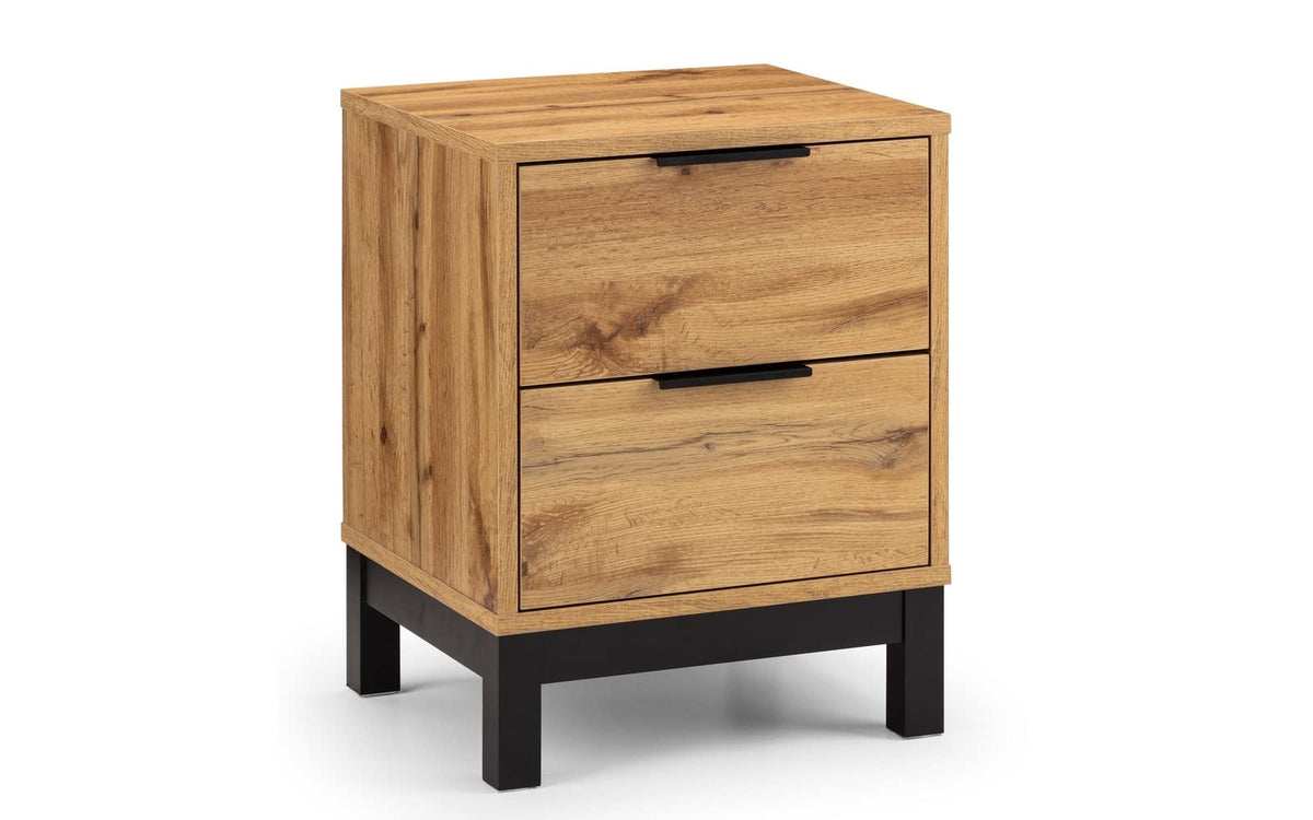 Julian Bowen Bali Bedside Table, 2 Drawer, Oak Effect - H57.5 x W45 x D40cm