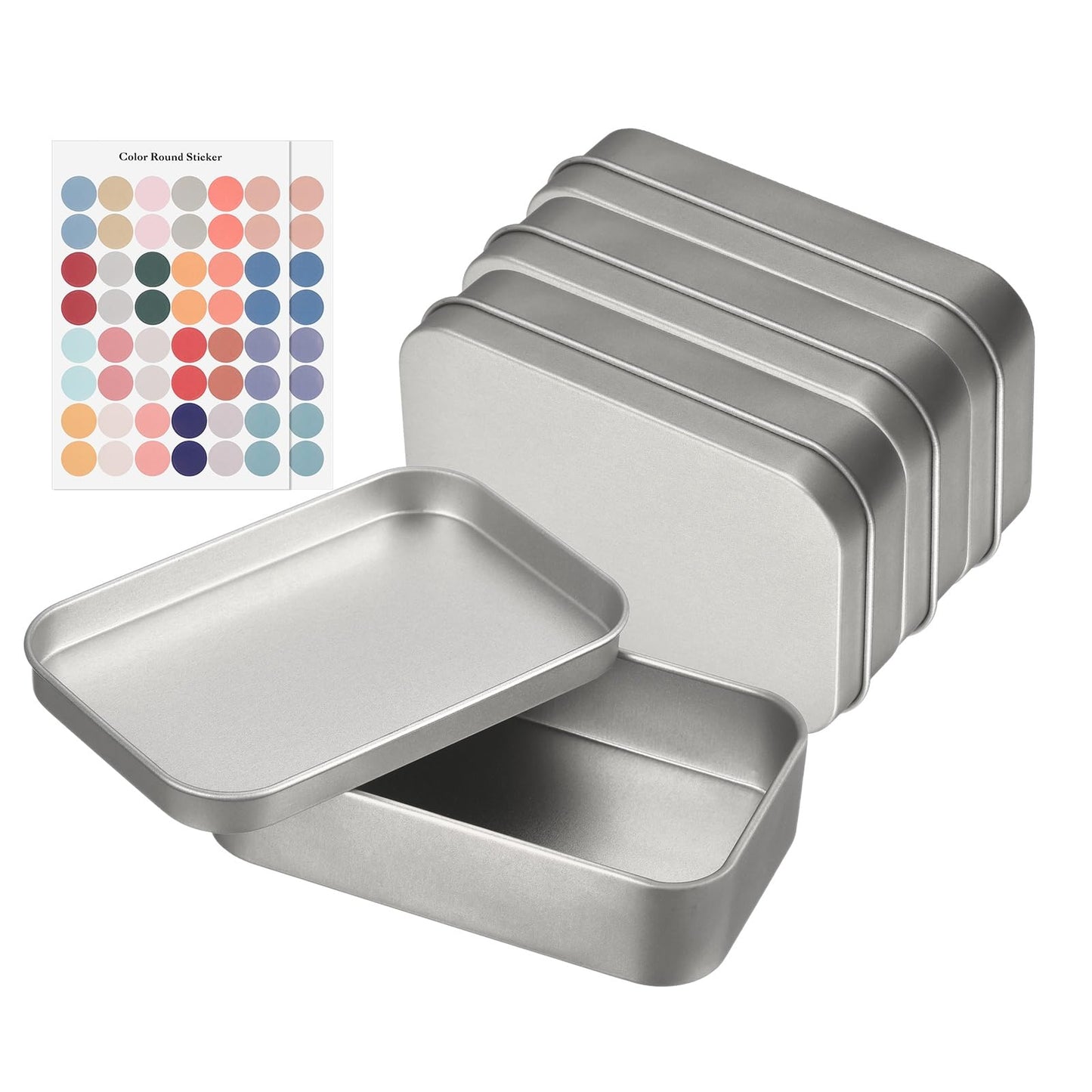 sourcing map 4Pcs Metal Tin Box Container, 3.7x2.4x0.9 Rectangular Empty Box with Self Adhesive Colored Stickers
