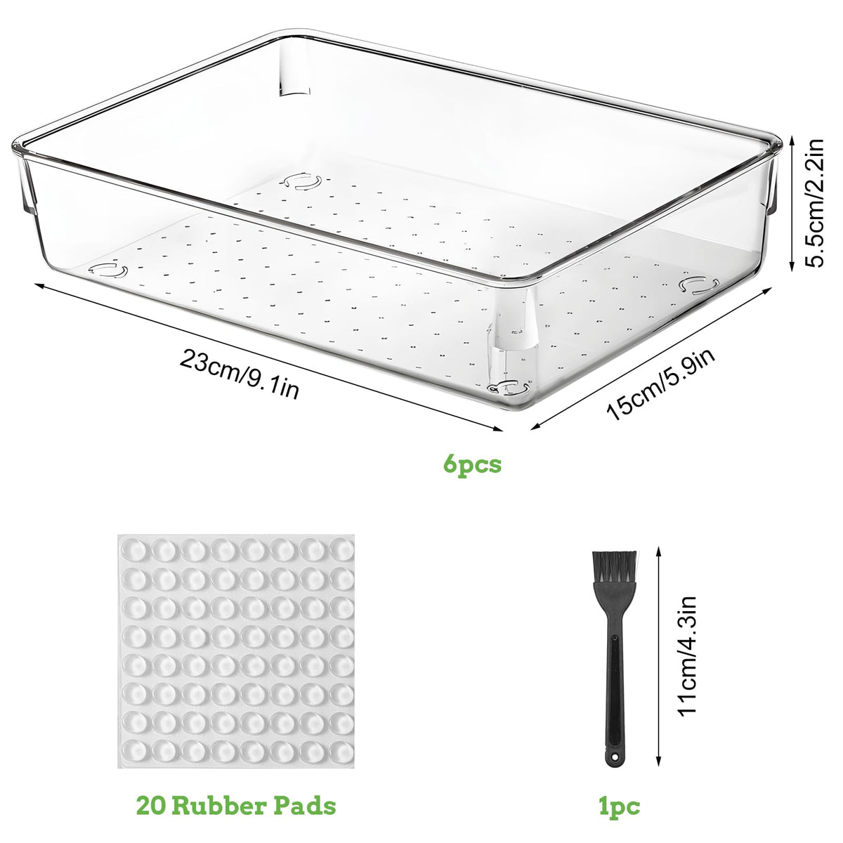 Desk Drawer Organiser, 6 Pack Large Kitchen Acrylic Drawer Storage Box Set Fridge Organiser Clear Plastic Dressing Table for Utensils Makeup Office