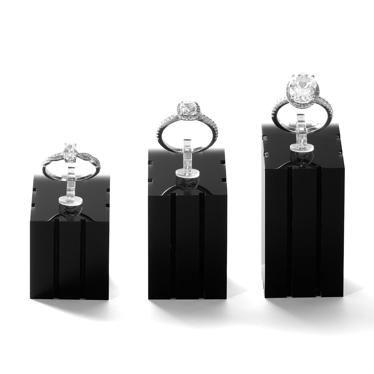 Papten Acrylic Ring Display Stand Black Ring Holders Set of 3 for Jewellery