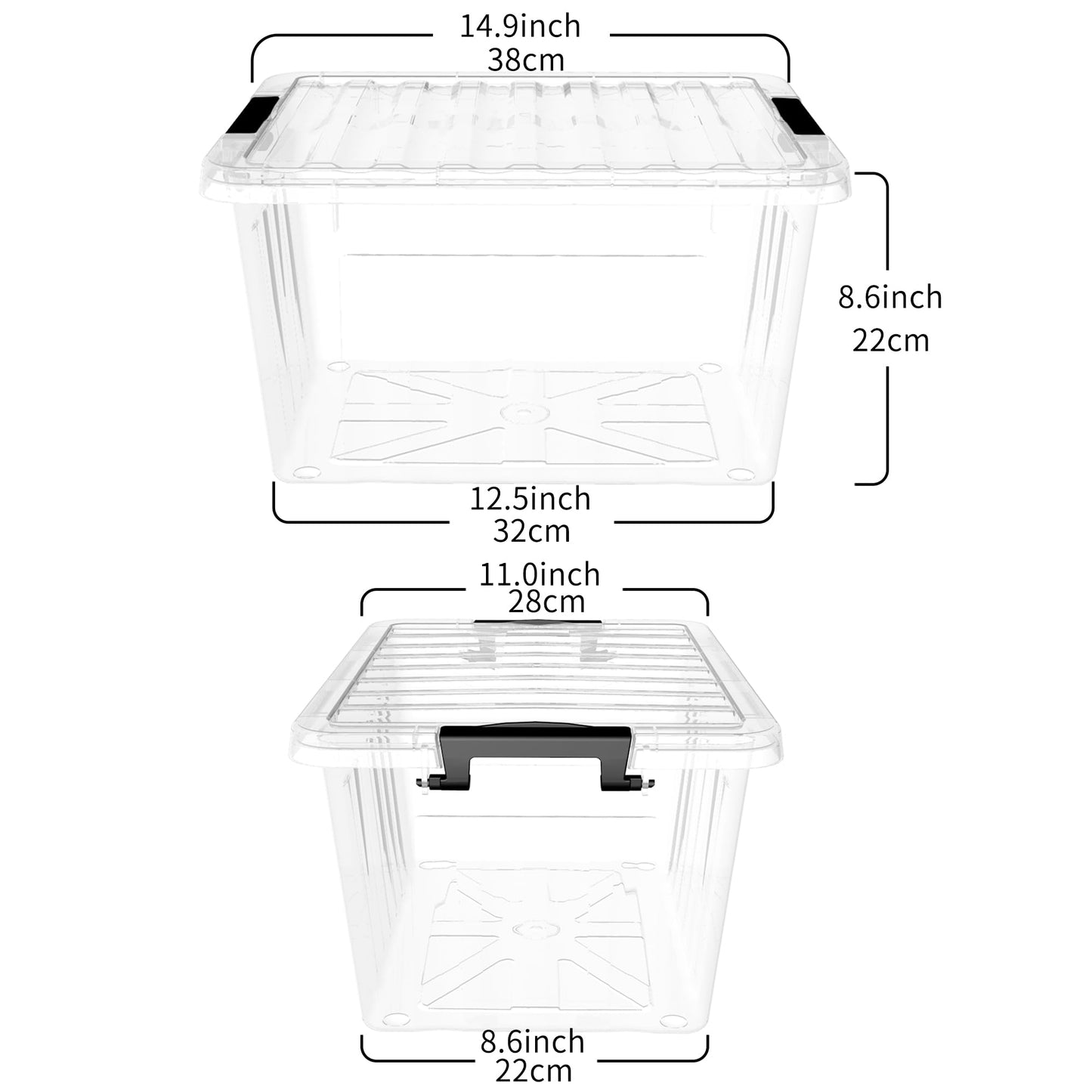 Cetomo 15L*6 Storage Boxes with Lids, Plastic Storage Box with Secure Side Latches, PP Nestable and Stackable Clear Organizer for Home, Office