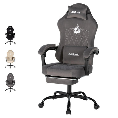 NIONIK Massage Gaming Chair with Footrest, Ergonomic Office Chair with Lumbar Support and Headrest