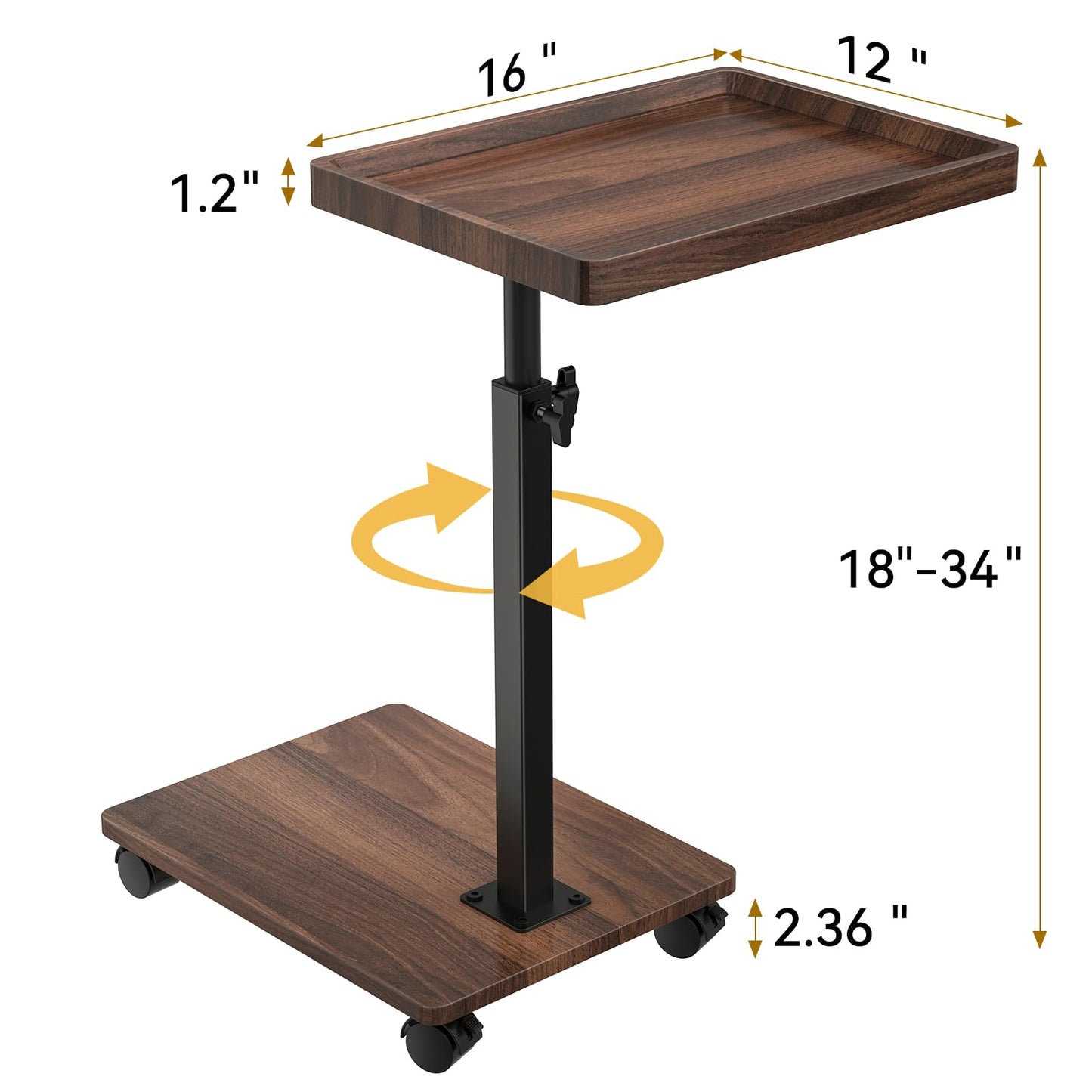 XNSDXV C Shaped Side Table Adjustable Height, 360°Swivel Bedside Tables With Wheels, End Table for Small Spaces, Sofa Side Tables For Living room