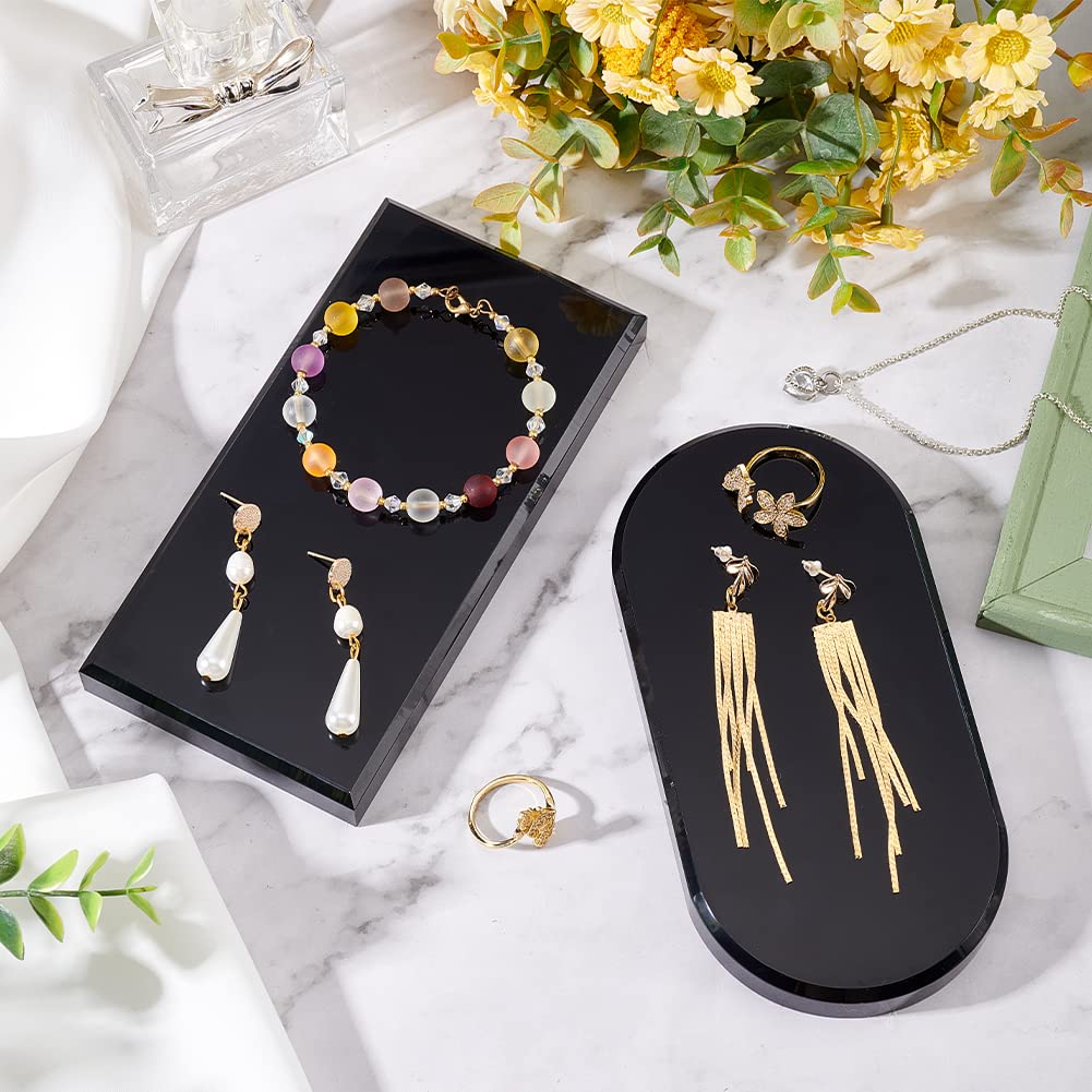 FINGERINSPIRE Acrylic Oval Beveled Display Base 15x7.6x1.4cm (LxWxH) Black Acrylic Jewelry Display Stand for Home Decor Showing Photography Props