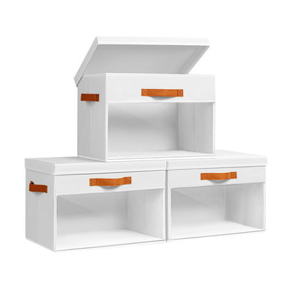 Homsorout 3 Pack Fabric Storage Boxes with Lids & Clear Windows White 22L