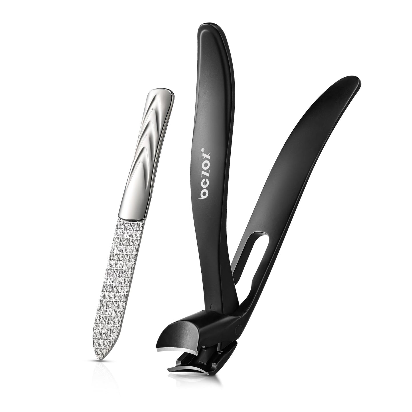 BEZOX Ergonomic Angled Head Precision Toenail Clipper for Senior Thick Nails - Large Finger Nail Clippers Adult with Metal Nail File for Men and Women