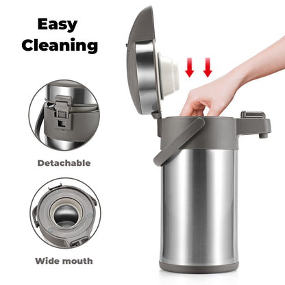 Olerd Coffee Pump Flask, 4L Stainless Steel Airpot Hot Beverage Dispenser & Hot Water Urn-Coffee Carafe Perfect for Coffee and Tea